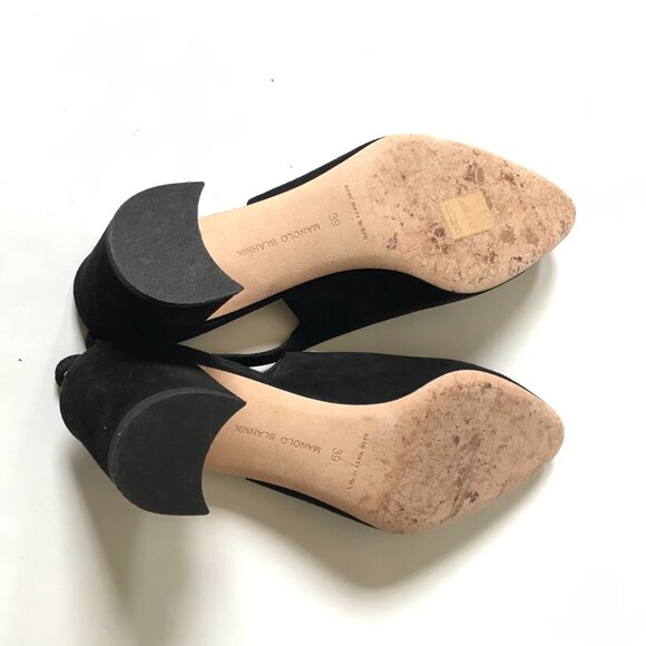Manolo Blahnik Allurasa Suede Black Block Heels Slingback - Picture 7 of 9